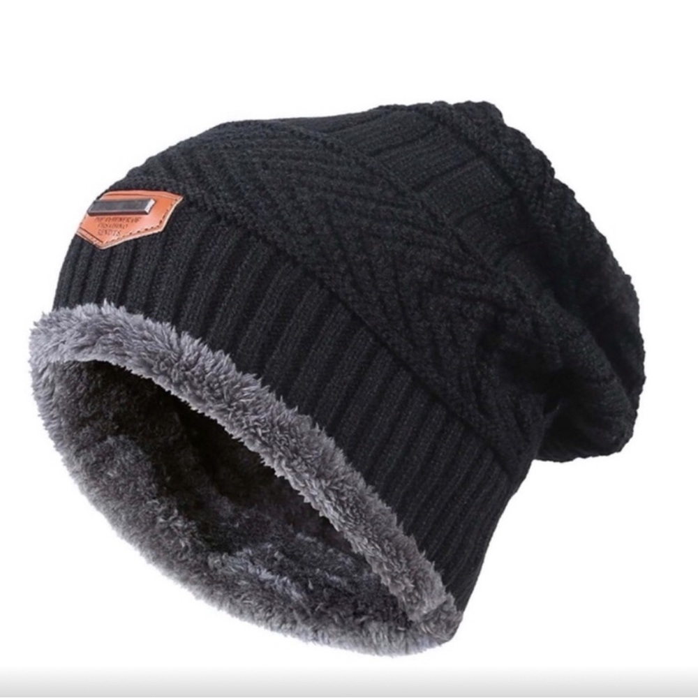 HINDAWI Beanie unisex warm black slouchy knitted stylish heat retention interior